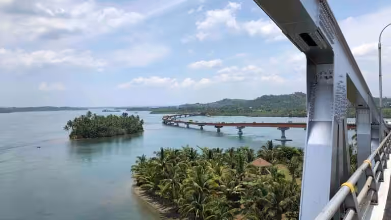 Santiago Bridge in Cebu, Philippines, crossing the water between Mactan and Cebu with modern architecture.