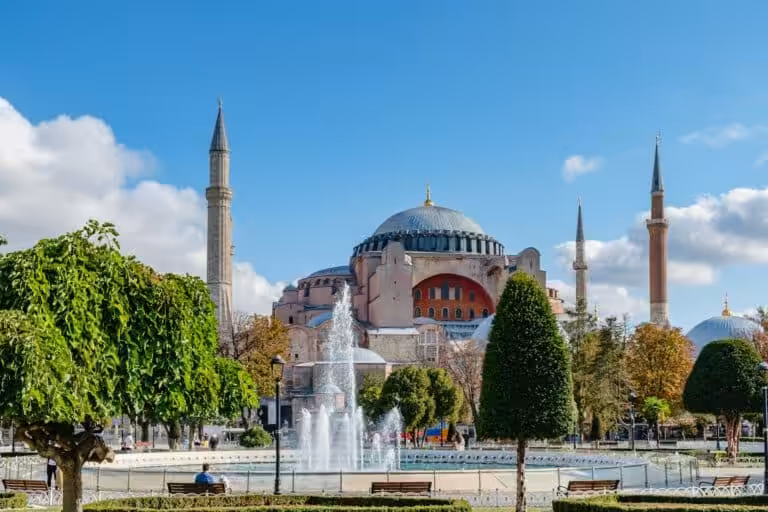 Hagia Sophia and historic skyline of Istanbul, Turkey