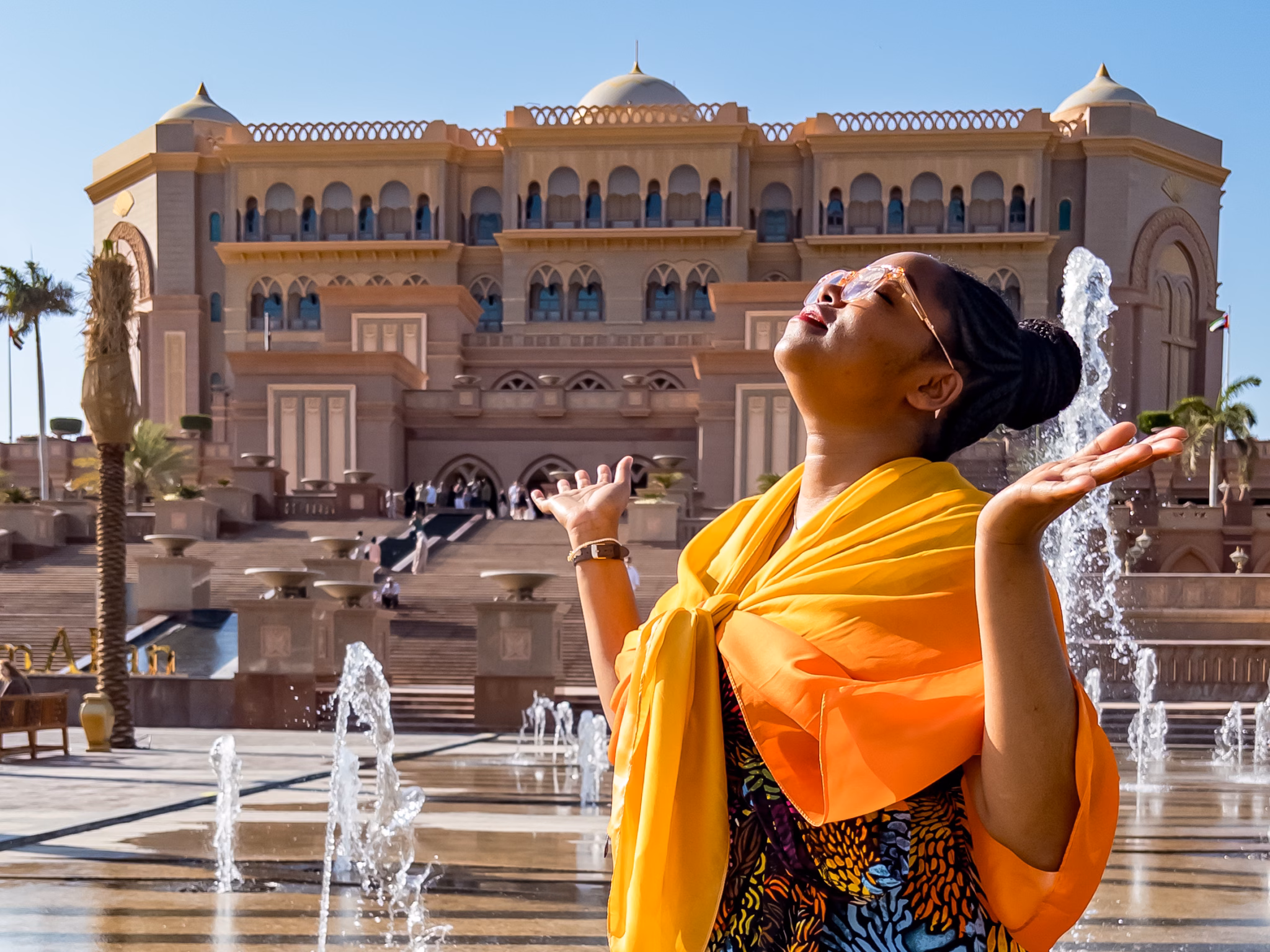 Guest in front of Emirates Palace, Abu Dhabi