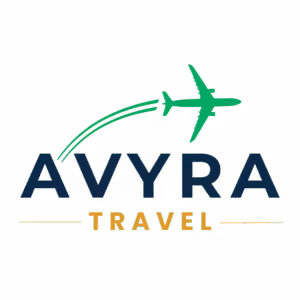 Avyra Travel logo with airplane icon representing international travel and safari experiences