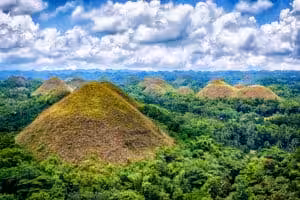 Chocolate Hills landscape in Bohol, Philippines with lush green vegetation and unique conical hills