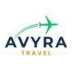 Avyra Travel logo with airplane icon representing international travel and safari experiences