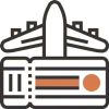 Airplane and flight ticket icon representing air travel and flight booking
