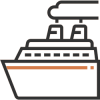 Stylized cruise ship icon on the sea, representing cruises and maritime travel experiences